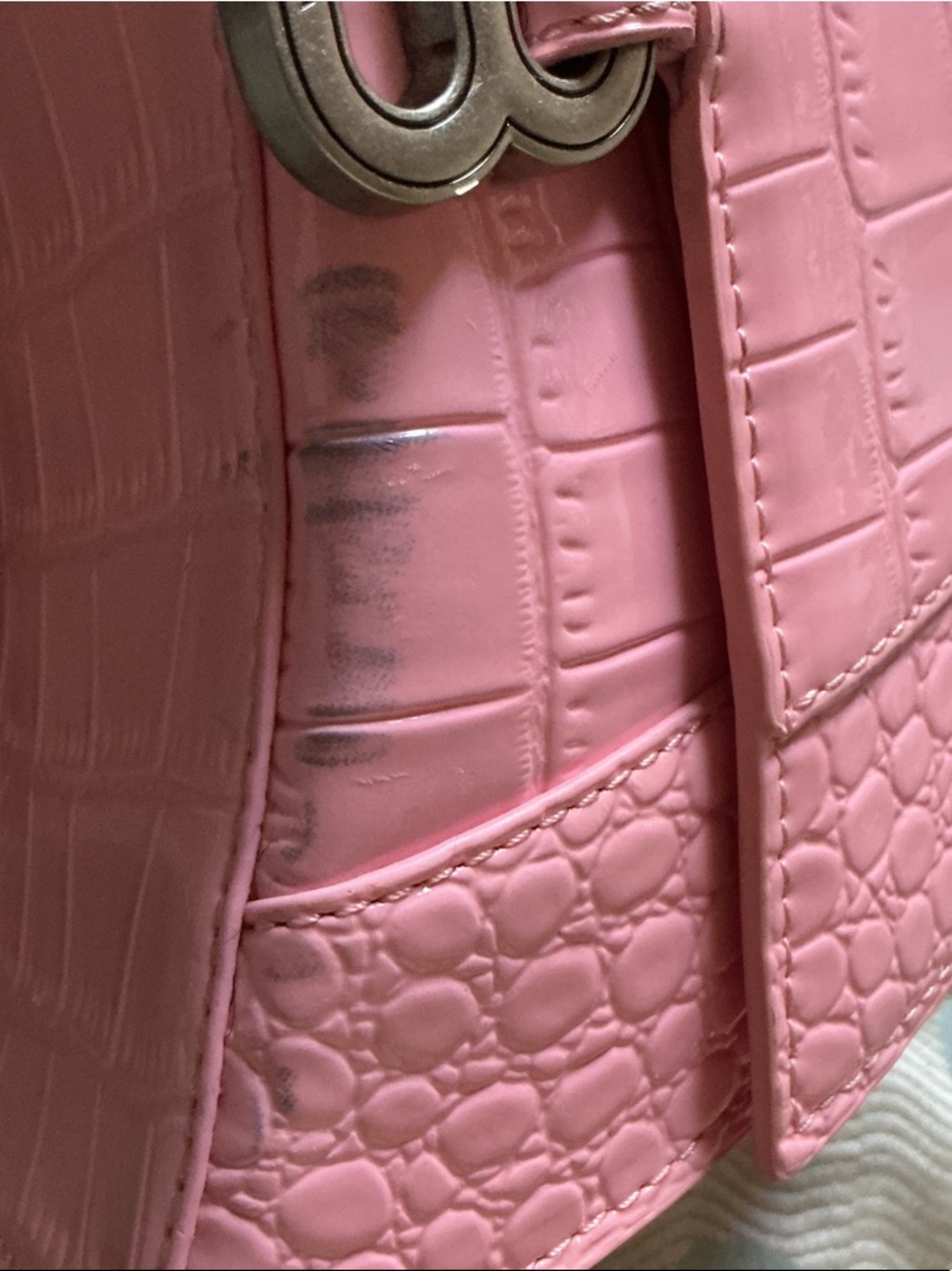 Pink Croc-Texture Top Handle Bag Made By Balenciaga - Picture 2 of 7